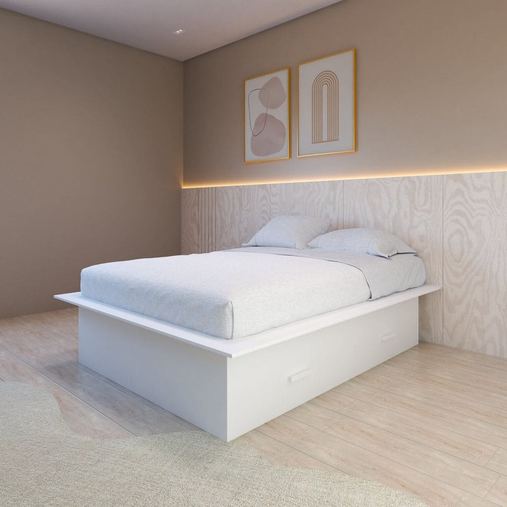 Cama Casal Adulto com 4 Gavetas Gades Yescasa Branco Perfect Wood