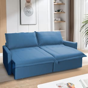Sofá Cama Baú Ravello Sem Caixa 2,26m Linho Azul 3 Lugares