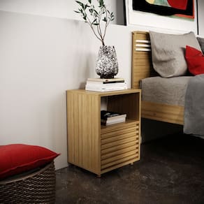 Mesa de Cabeceira Ripada com 1 Gaveta e 1 Nicho Cm8042 Amendoa