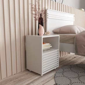 Mesa de Cabeceira Ripada com 1 Gaveta e 1 Nicho Cm8042 Branco