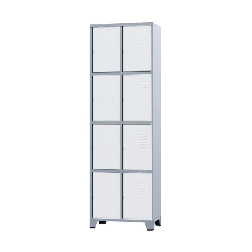 Armário Roupeiro De Aço Para Vestiário 8 Portas Branco com Chave