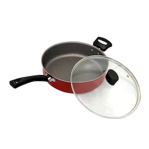 Frigideira Enjoy Reta 24cm Com Tampa De Vidro E Alça - Vermelha