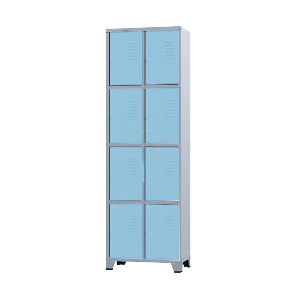 Armário Roupeiro De Aço Para Vestiário 8 Portas Azul Claro com Chave