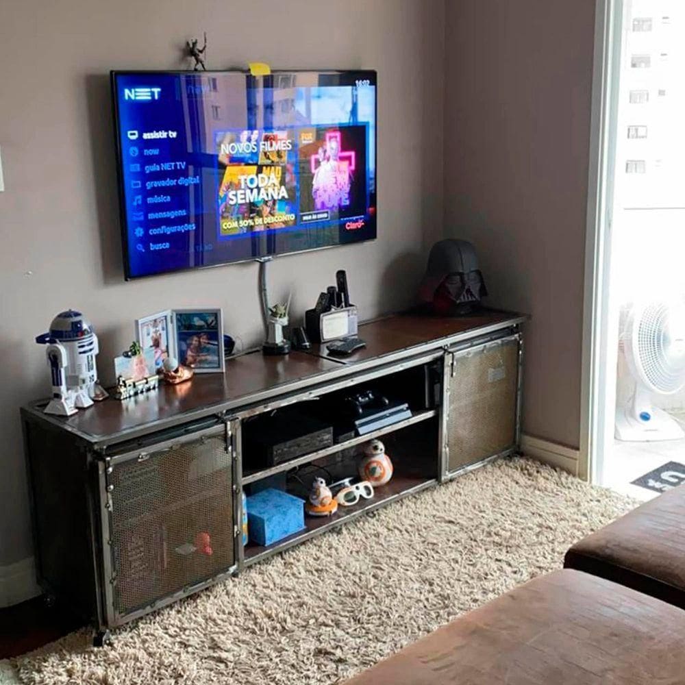 Rack Para Tv Staten Island - Estilo Industrial Em Ferro Largura 210cm L