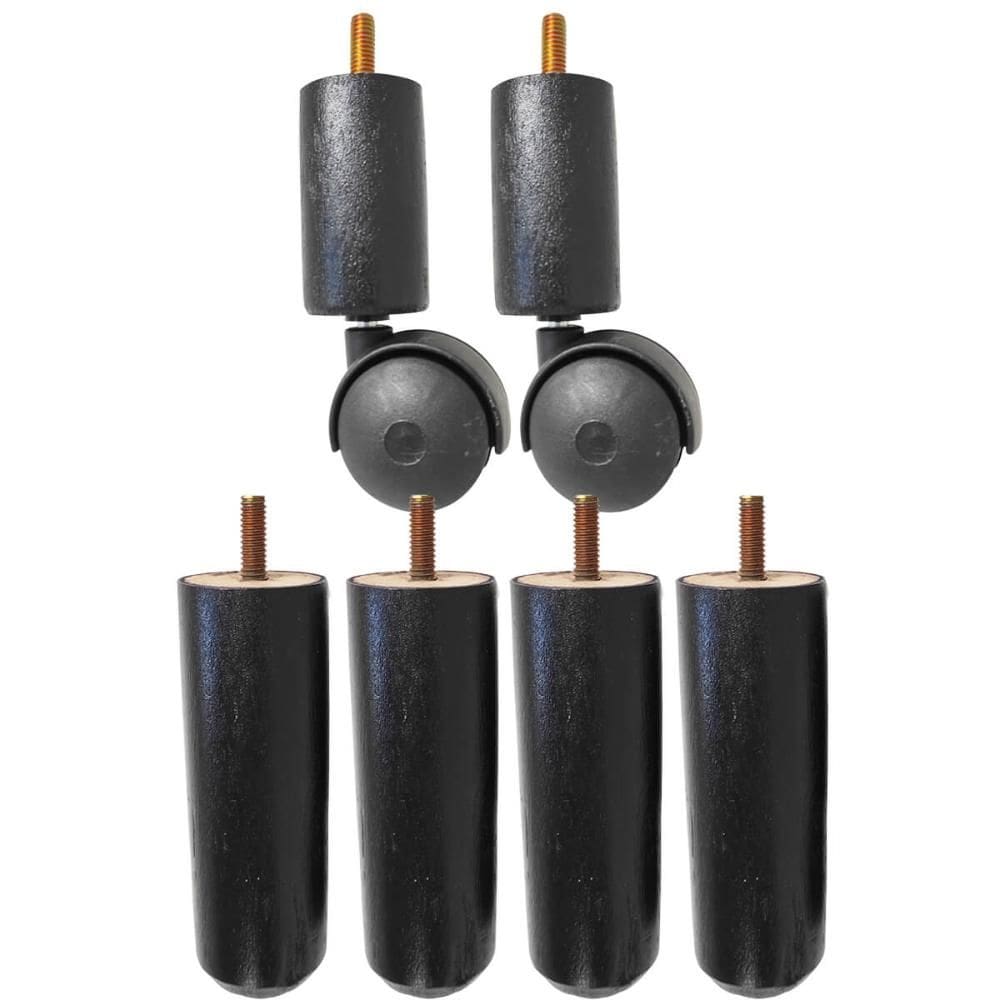 Kit 4 Pés de Cama Madeira Preto Fixo 2 Pés com Rodinhas 12cm Box 4x2
