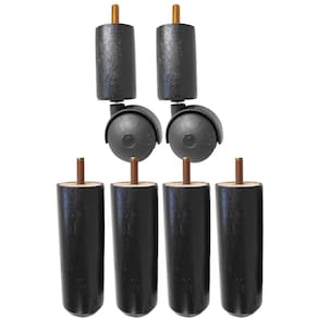Kit 4 Pés de Cama Madeira Preto Fixo 2 Pés com Rodinhas 12cm Box 4x2