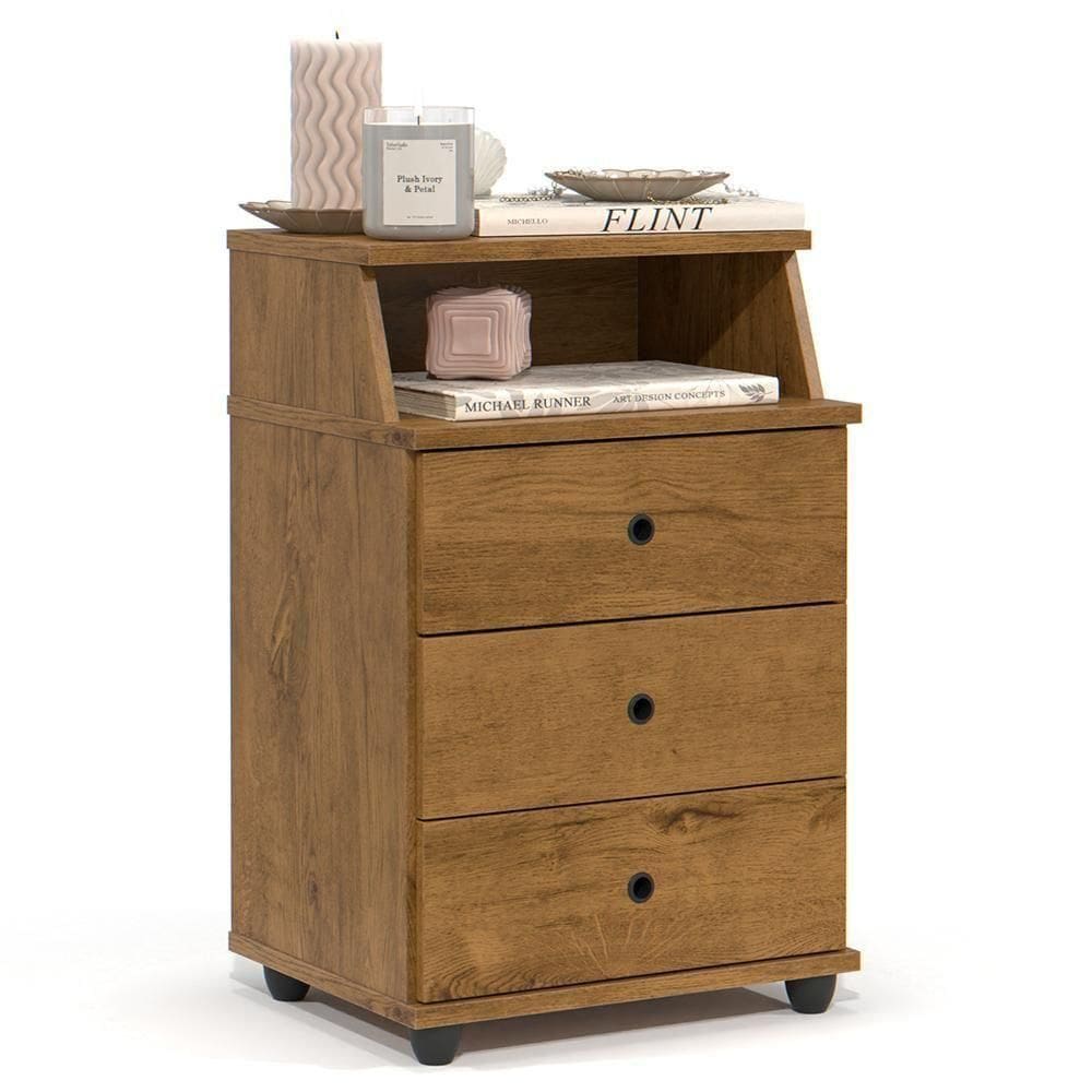 Mesa De Cabeceira Quarto Luxo New Com 3 Gavetas Freijo Freijo
