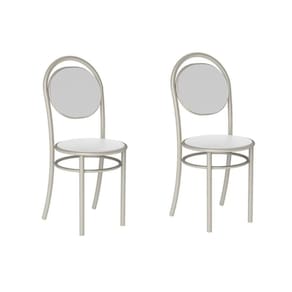 Cadeira Sala De Jantar 190 Aço Kit 2 Uni Prata - Assento Courano Branco - Carraro