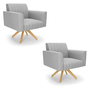 Kit 2 Poltronas Giratória Viena Gomada Suede Base De Madeira Ma30 - D`rossi Cor Cinza