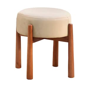 Puff Banqueta Lotus Madeira Maciça Luxo Castellar Móbile Bege Claro