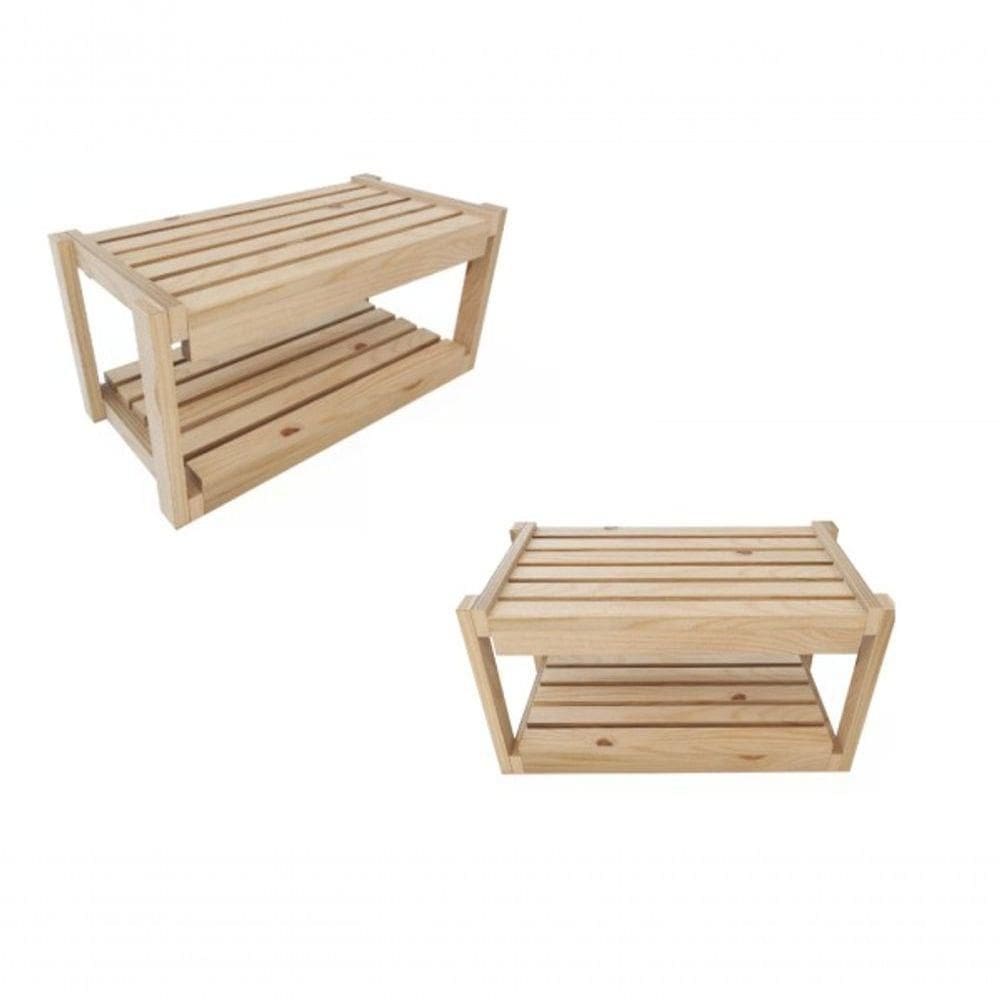 Kit Com 2 Porta Sapatos Dobraveis Dupla Prateleira Madeira Pinus