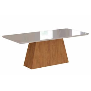 Mesa De Sala Jantar Helena + Tampo Madeirado Vidro 210x100cm Savana C- Off White