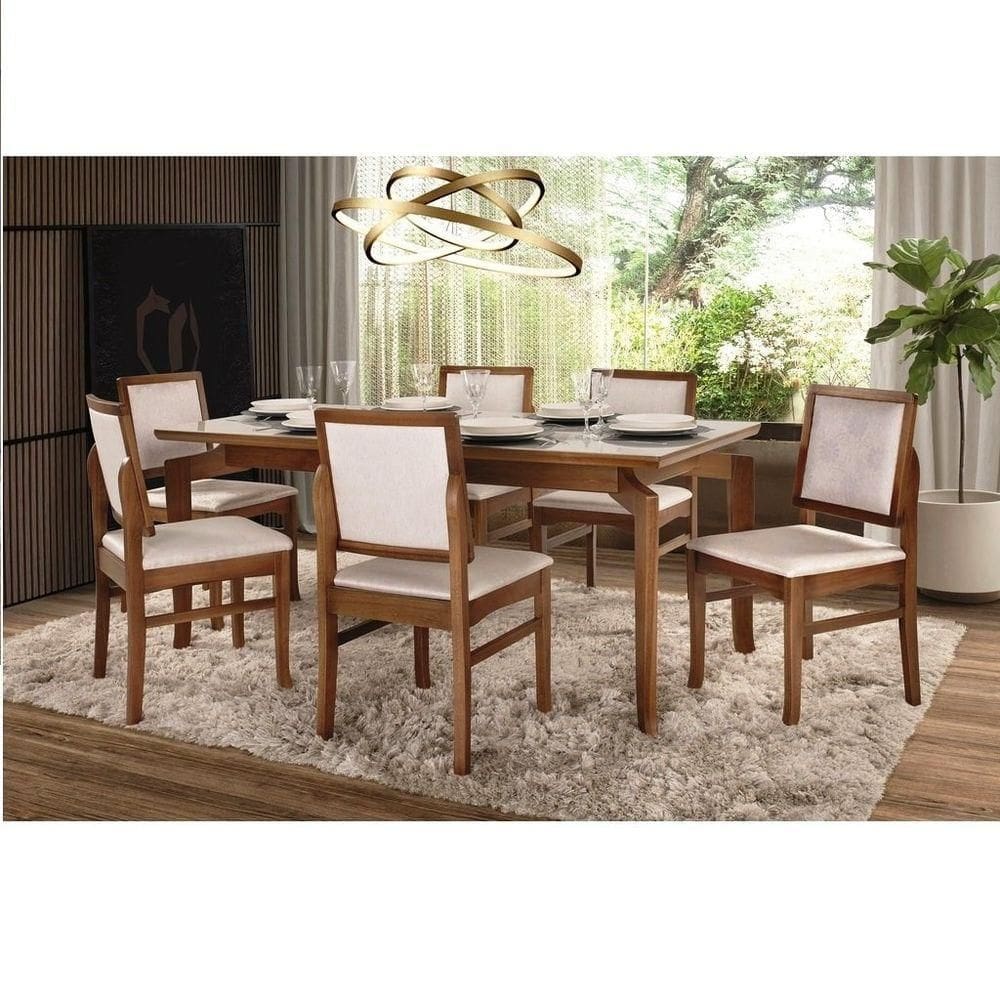 Conjunto De Sala De Jantar Bella 160 Vidro Acabamento Castanho
