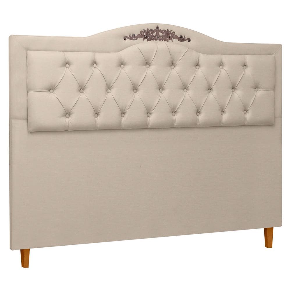 Cabeceira Estofada Provençal lUXO Casal 140cm Com Aplique MDF Linho Bege SOFA STORE