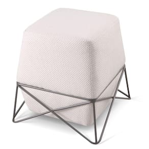 Puff Cast Decorativo Linho Palha Base Metal Grafite