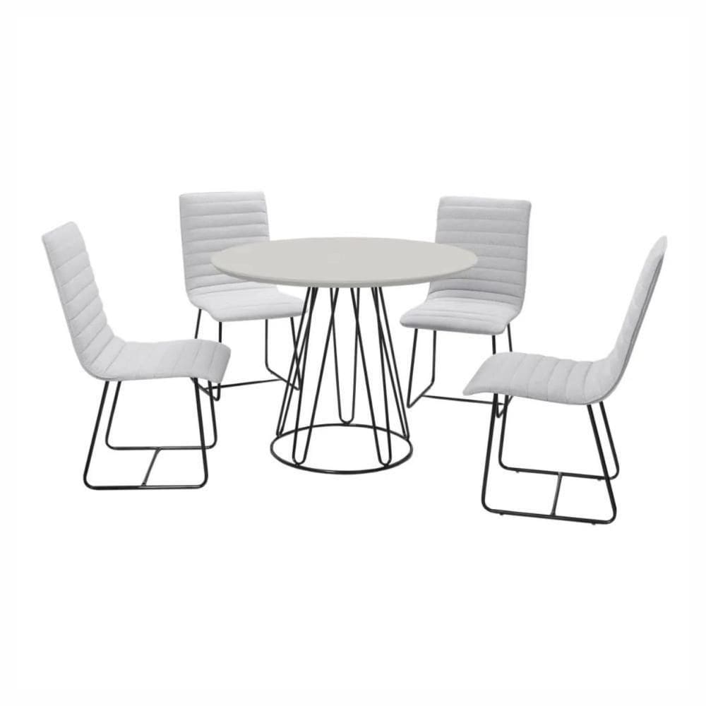 Conjunto Sala De Jantar Rubi Off White Com 4 Cadeiras Estrutura Metal Preto
