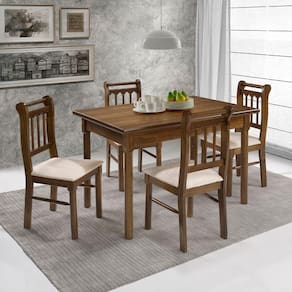 Conjunto Sala De Jantar Madeira Maciça 4 Cadeiras Mv Outlet Castanho