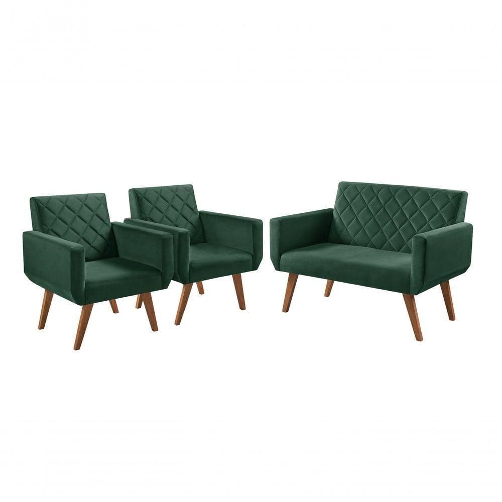 Conjunto Anabelle 2 Poltronas De 1 Lugar 1 Poltrona 2 Lugares Braço Unidecor Verde