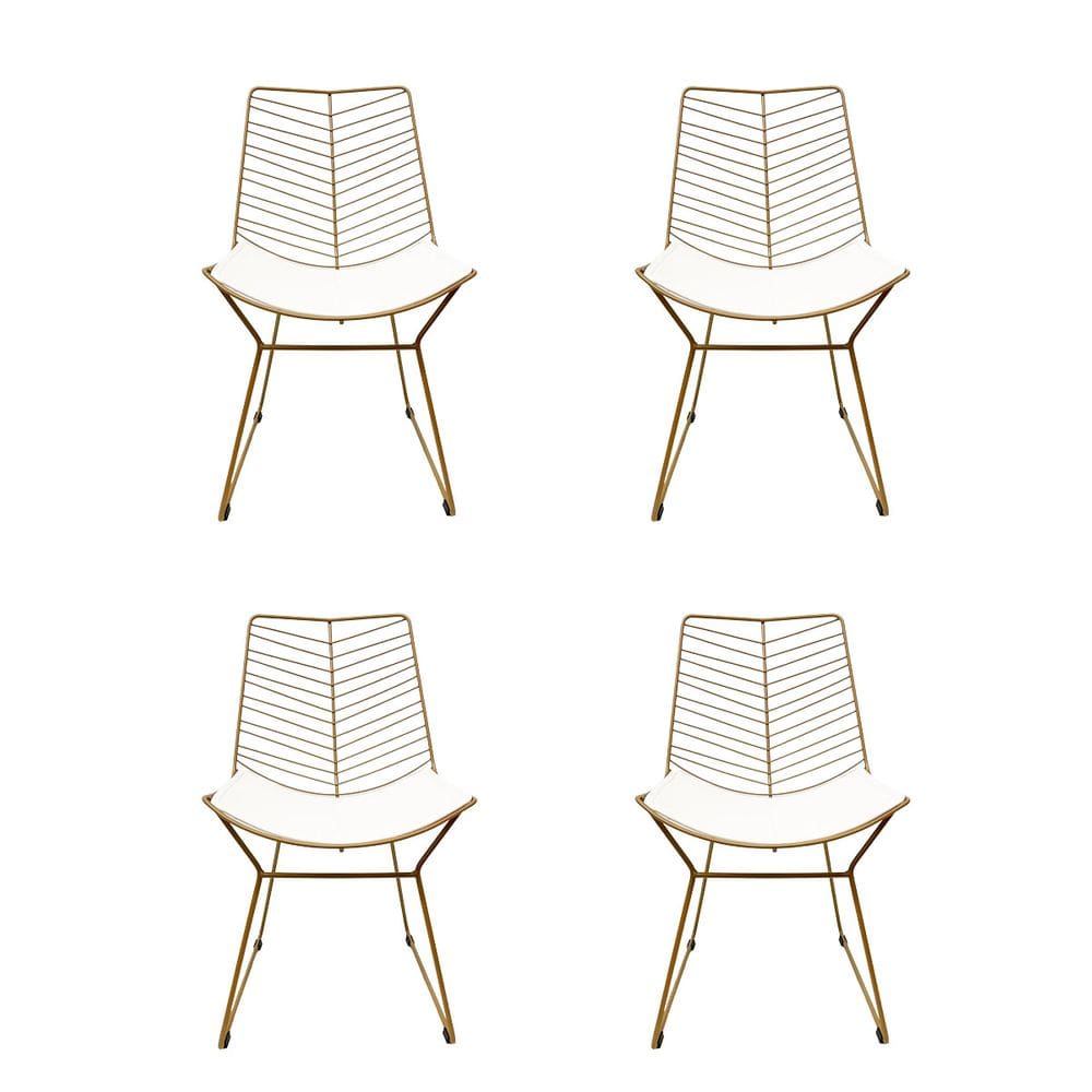 Kit 4 Cadeiras Cozinha Bertoia Retrô cor Dourado fosco assento branco - Poltronas do Sul