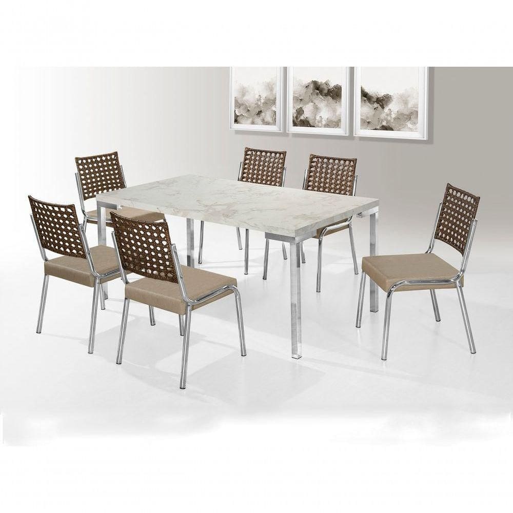 Mesa Com 6 Cadeiras 1,60x0,90 Tampo Mdp Cromado Nobre