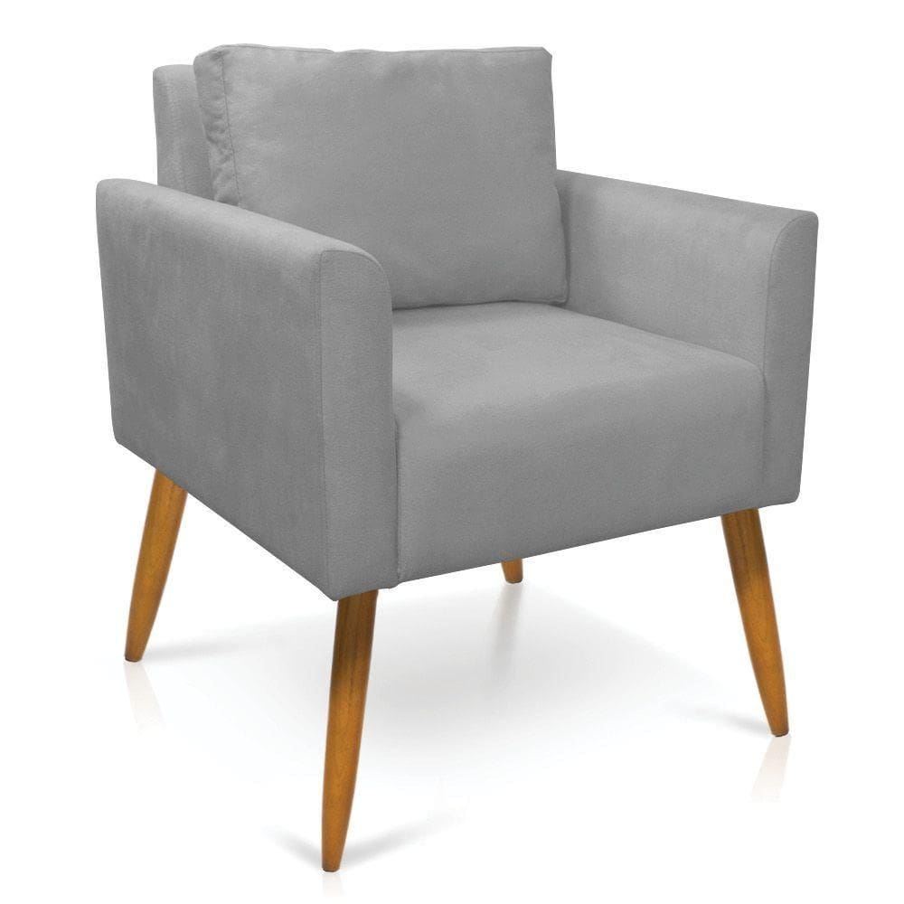 Poltrona Aline Suede Pés Palito Castanho - D`rossi Cor Cinza