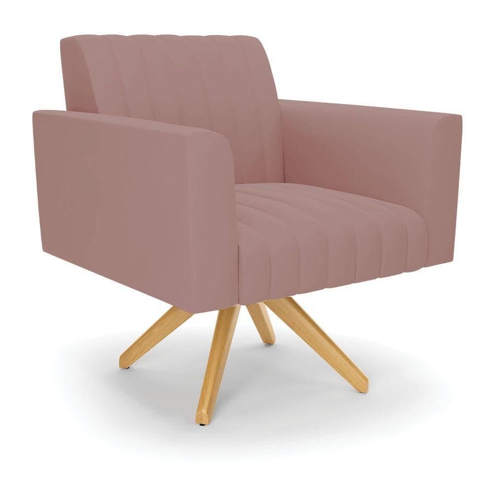 Poltrona Giratória Viena Gomada Veludo Base De Madeira Ma30 - D`rossi Cor Rose