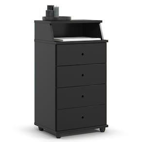 Mesa De Cabeceira Quarto Luxo New Ii Com 4 Gavetas Preto Preto