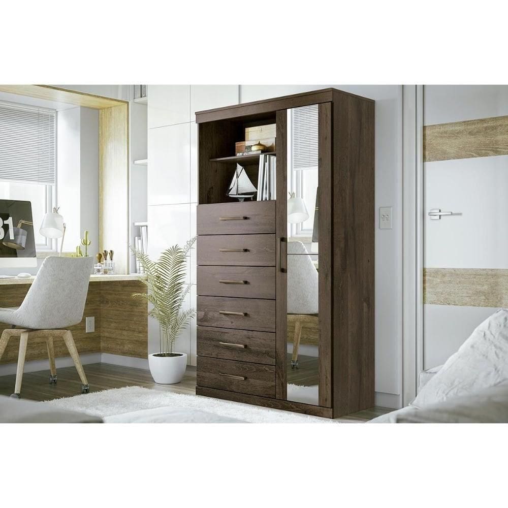 Cômoda De Quarto Marabá 1.6 C/ 1 Porta 2 Nichos E 6 Gavetas C/ Espelho ébano - Santos Andirá