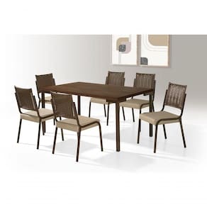 Cj De Mesa 6 Cadeiras Tubo Chocolate Tampo Mdp 1,60x0,90