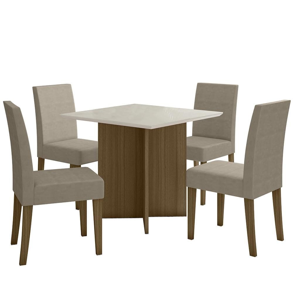 Kit Mesa de Jantar Helo Com Vidro 90x90 com 4 Cadeiras Josi