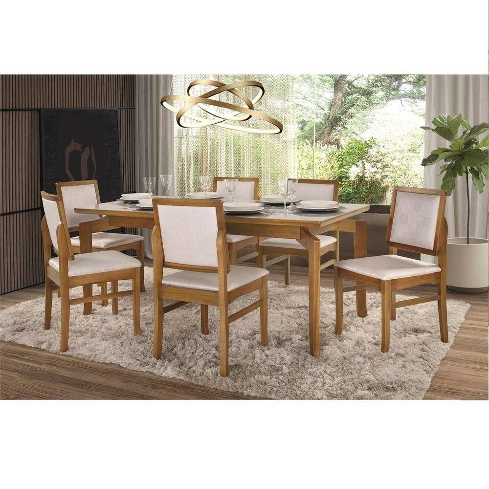 Conjunto De Sala De Jantar Bella 160 Vidro Acabamento Champagne