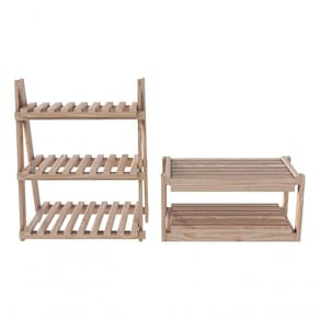 Conjunto Sapateiras Infantil Dobráveis Design Escada Multiuso E Organizador 3 Nichos Madeira Natural