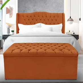 Kit Cabeceira E Calçadeira Baú Dubai Casal 140 Cm - Veludo Terra Cota