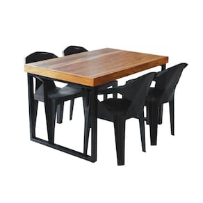 Conjunto Mesa Industrial Bernardo 1,50 Ferragem Preta Com 4 Cadeiras New Alegra Preta Preto
