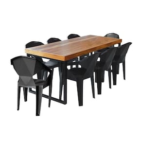 Conjunto Mesa Industrial Bernardo 2,20 Ferragem Preta Com 8 Cadeiras New Alegra Preta Preto