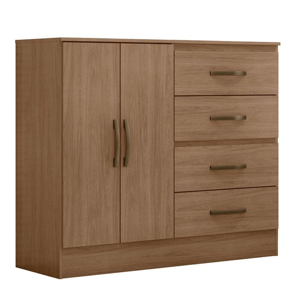 Cômoda Sapateira Para Quarto 2 Portas 4 Gavetas Lisa Carvalho Oak