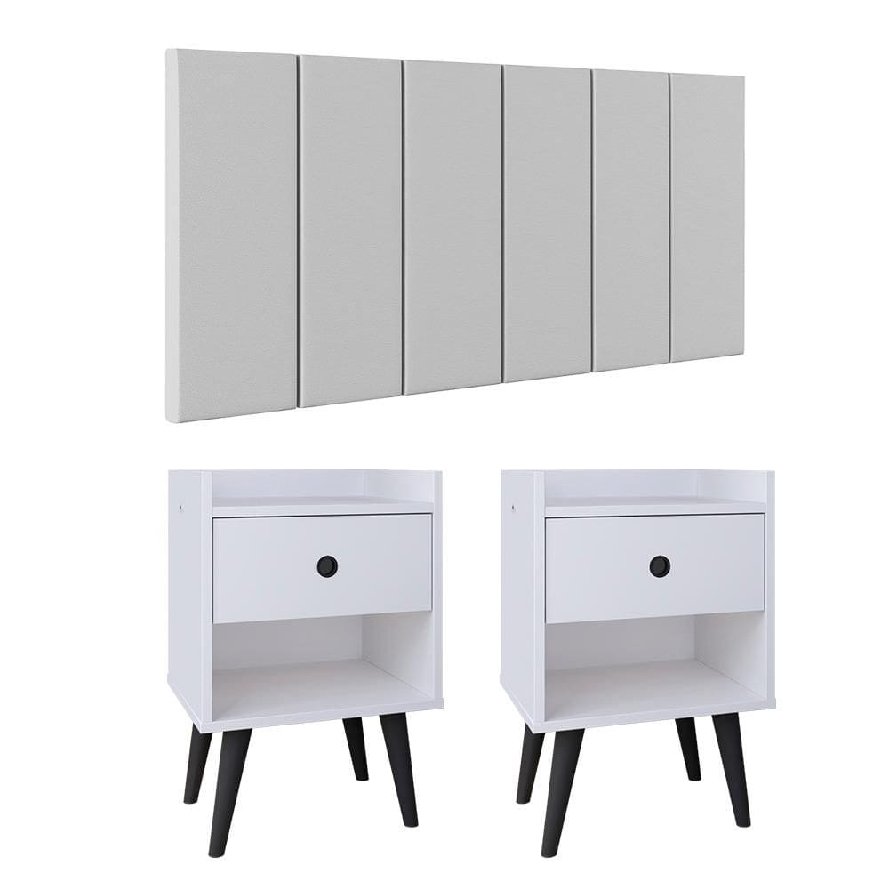 Kit 2 Mesinhas Decore Nicho Porta Objetos Pés Palito Preto Cabeceira Suspensa Júlia Cama Box King 1,95 Branco Corino - Lojas RPM