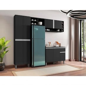 Cozinha Compacta Modulada 2,30m Vanessa Com Balcão Preto Aj