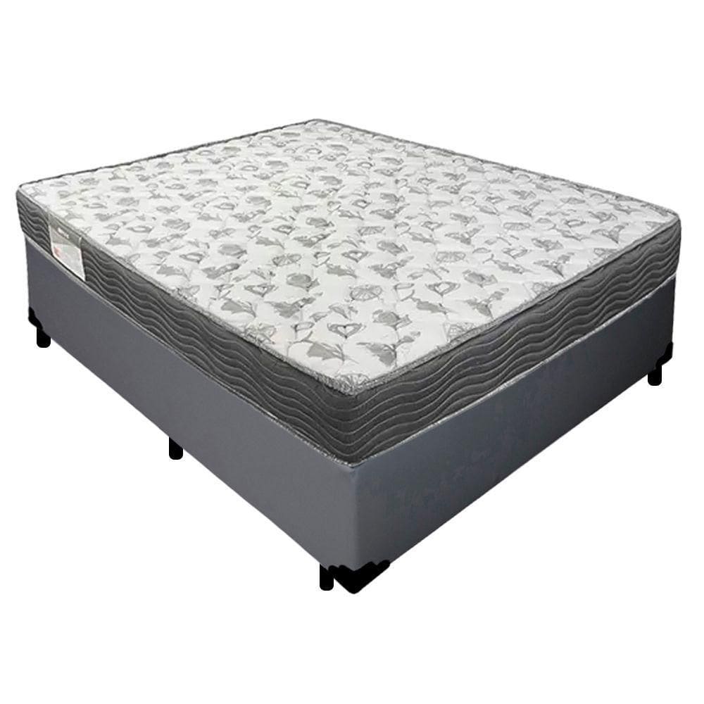Cama Box Casal Sintético + Colchão De Espuma D33 - Sereneprime - 138cm Cinza