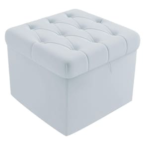 Puff Baú Capitonê Quadrado Suede Cinza - D`rossi