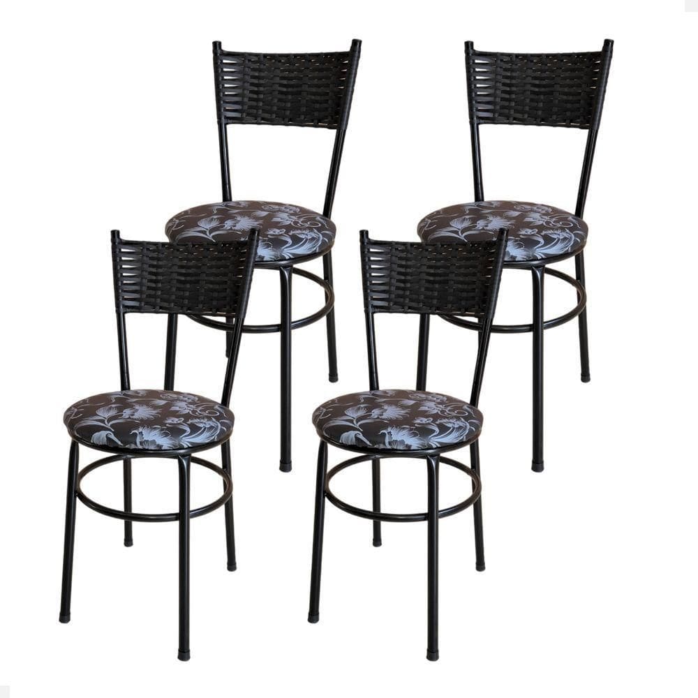 Conjunto 4 Cadeiras Para Cozinha Viena Cor:floral Preto