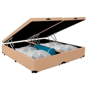 Cama Box Baú Queen Bipartido Sintético Sereneprime Bege 158x198x44