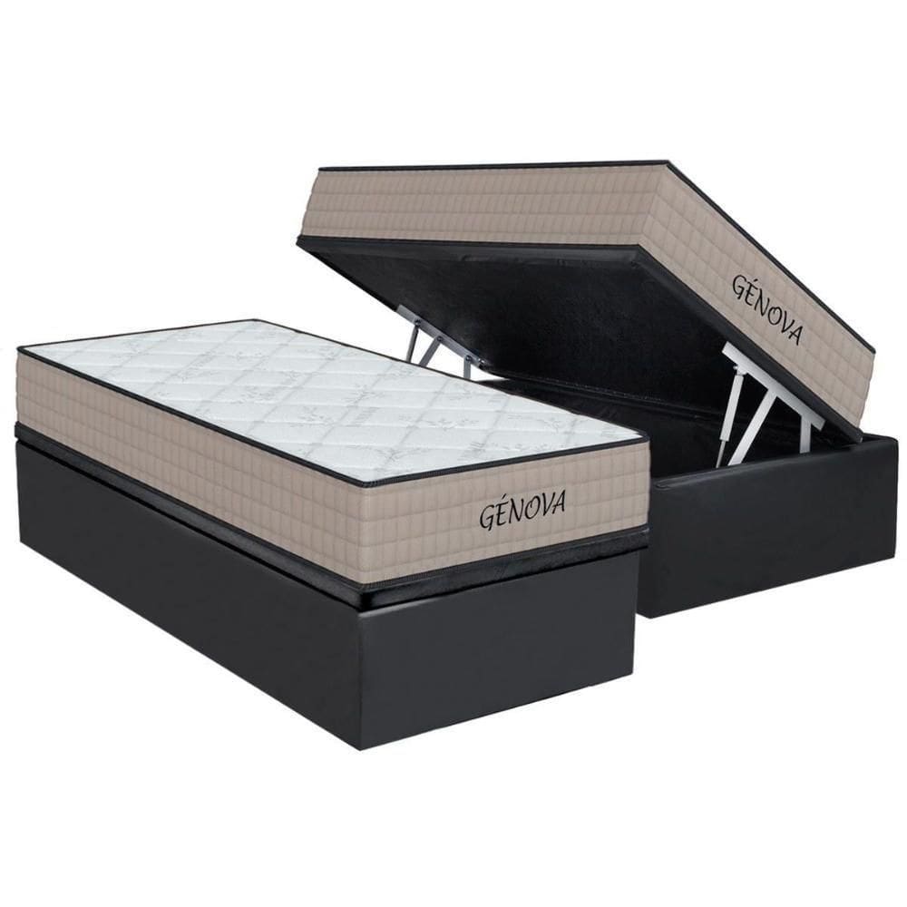 Conjunto Box Baú Solteiro: Colchão Espuma Orthoflex D45 Genova + Base Crc Suede Gray(88x188)