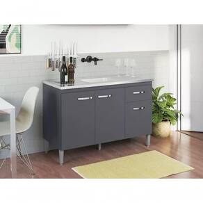 Balcão De Cozinha 120cm Gabriela 3 Portas 1 Gaveta Sem Tampo Cinza - Ajl