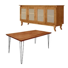 Conjunto Sala De Jantar Mesa Industrial Lanna Com Buffet Aparador Deltan Madeira Maciça - Marrom