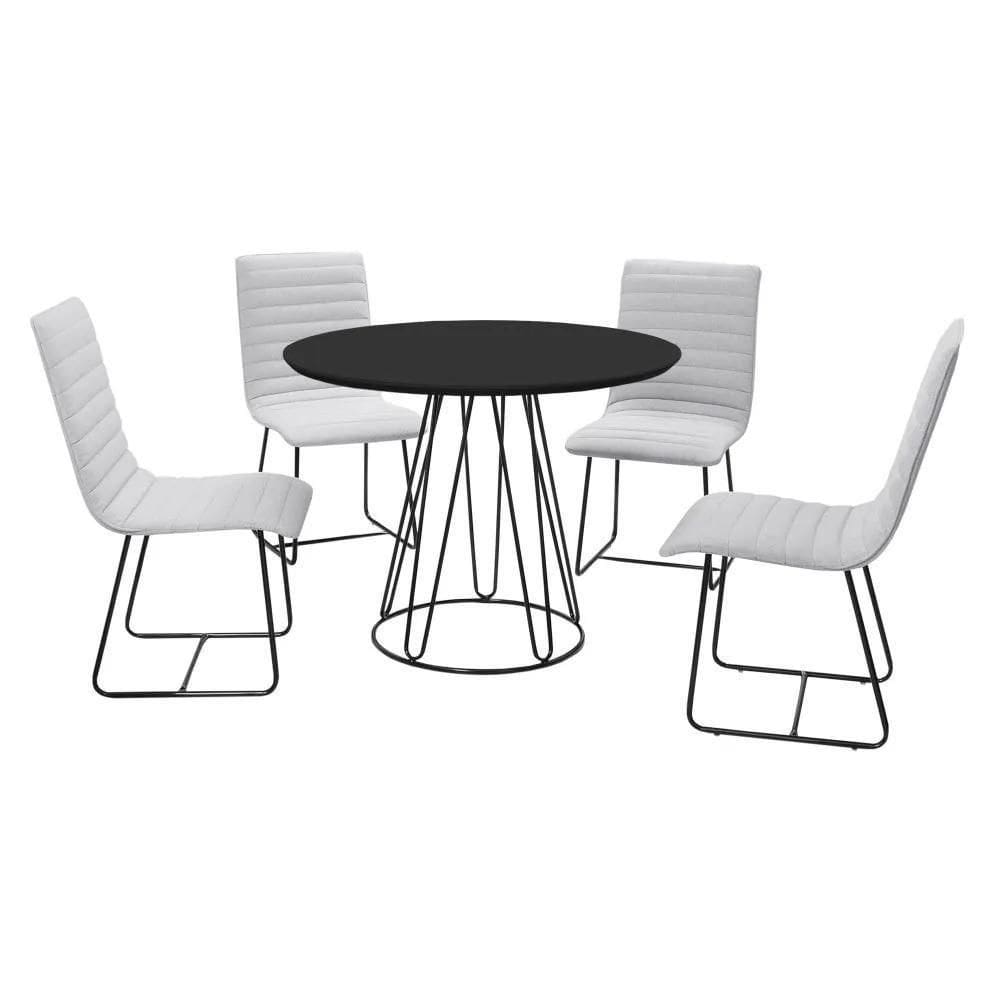 Conjunto Sala De Jantar Rubi Preto Com 4 Cadeiras Estrutura Metal Preto