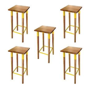 Kit 5 Banquetas Bistro Industrial Colors Ferro E Madeira Maciça - Amarela Amarelo