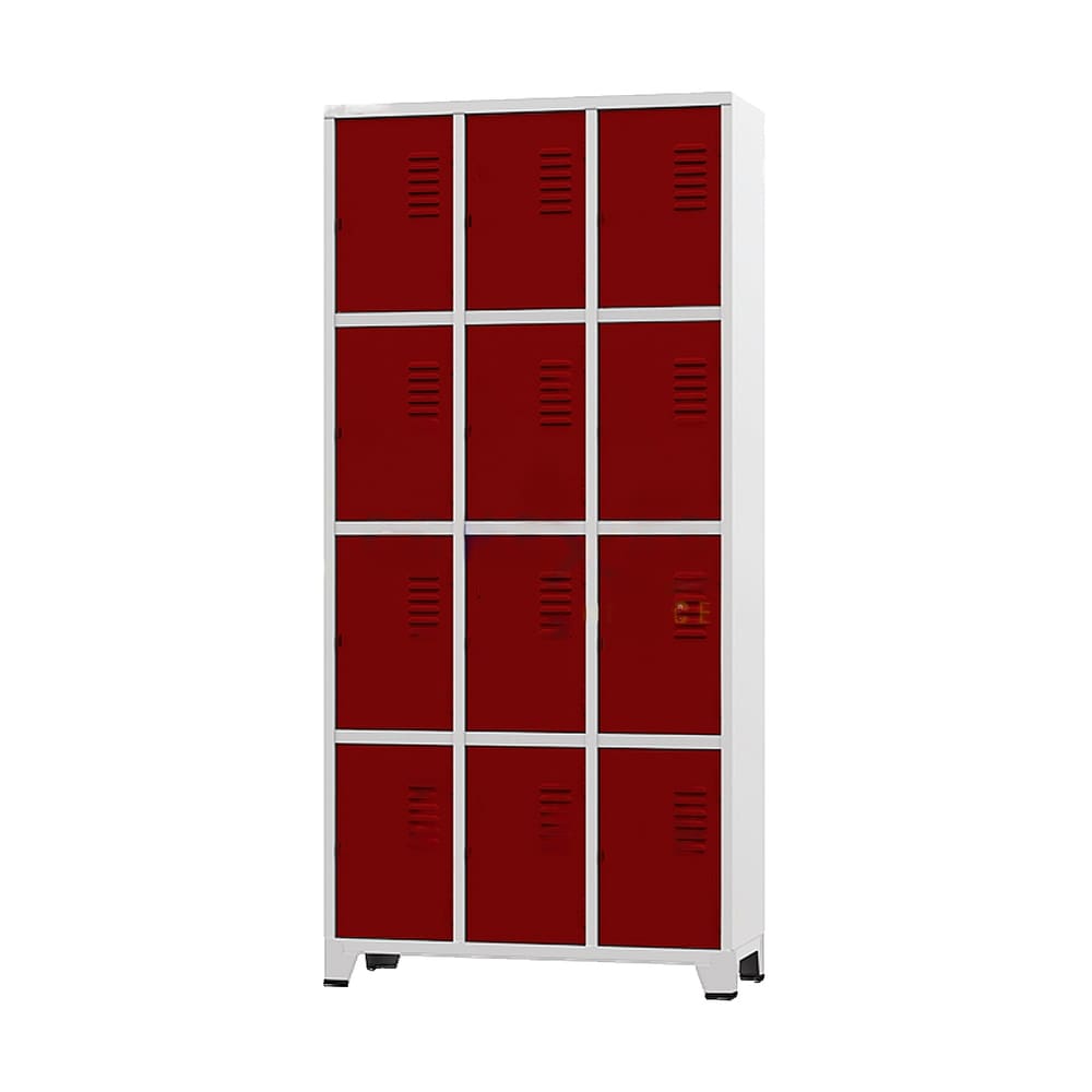 Armário Roupeiro De Aço Para Vestiário 12 Portas Locker Vermelho com Chave