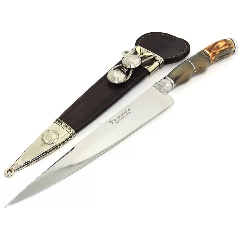 Faca Forjada Antiga Capa Rolamento c/Cabo Chifre - Lâm 23 cm