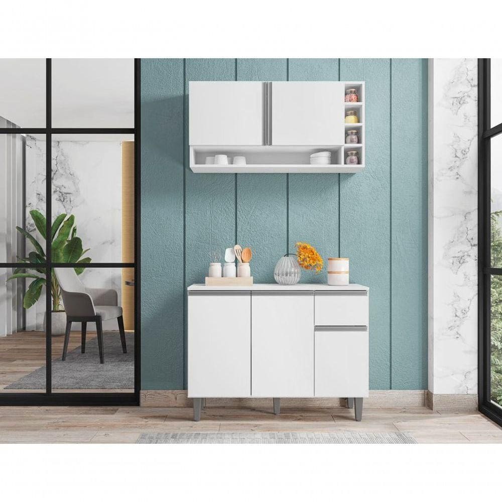 Kit Armario Para Cozinha Compacto Vanessa Balcão 105cm Branco Ajl